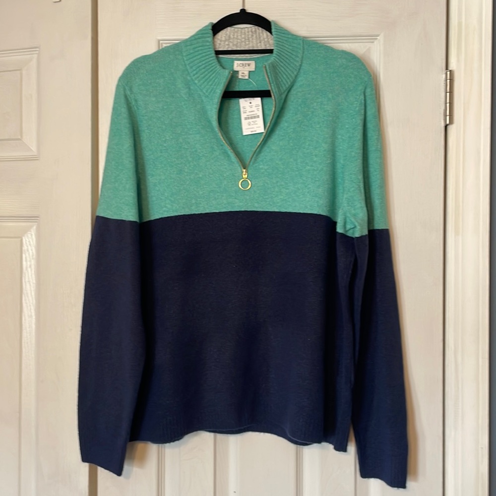 J. Crew Teal and Navy Cowl Neck Sweater